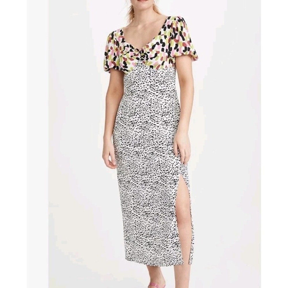 Glamorous Hi Waist Maxi Dress Sz 6 Abstract Multicolor Short Sleeve Lightweight